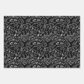 Schwarz-Weiß-Doodle-Muster, Packpapier-Folie Geschenkpapier Set (Vorderseite 2)