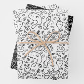 Schwarz-Weiß-Doodle-Muster, Packpapier-Folie Geschenkpapier Set (Beispiel)