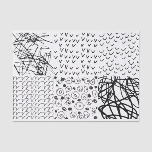 Schwarz-weiß Doodle Scribble-Muster Textur Seidenpapier (Vorderseite)