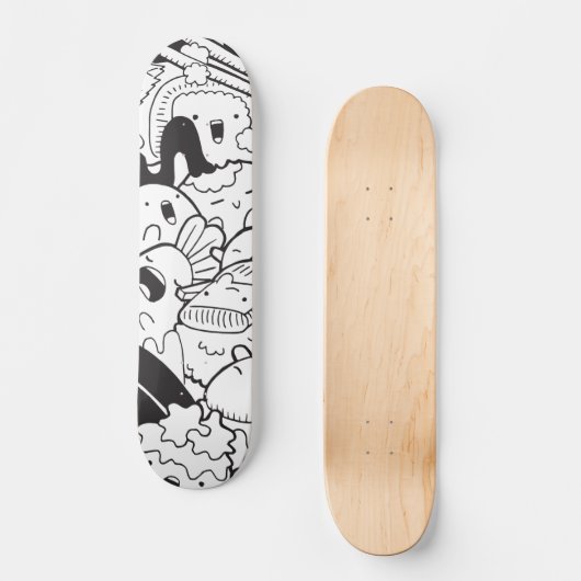 Schwarz-Weiß-Doodle  Skateboard (Vorderseite)