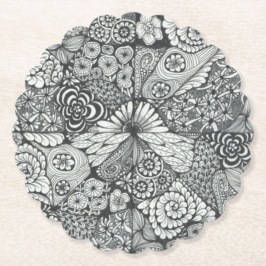 Schwarz-Weiß-Doodle-Untersetzer. Untersetzer (Vorderseite)