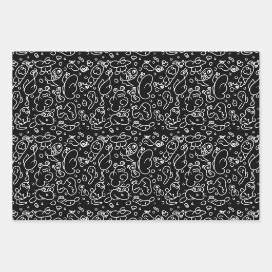 Schwarz-Weiß-Doodmuster Geschenkpapier Set (Vorderseite 2)