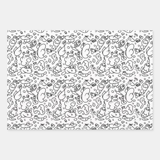 Schwarz-Weiß-Doodmuster Geschenkpapier Set (Vorderseite)