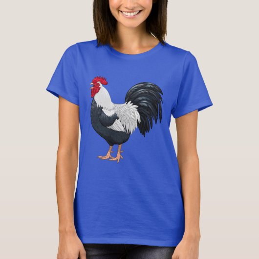 Schwarz-Weiß-Dorking-Hühnerrooster-Crowing T-Shirt (Vorderseite)