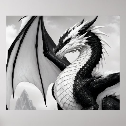 Schwarz-weiß-Drache Poster (Vorne)
