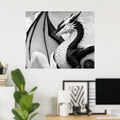 Schwarz-weiß-Drache Poster (Heimbüro)