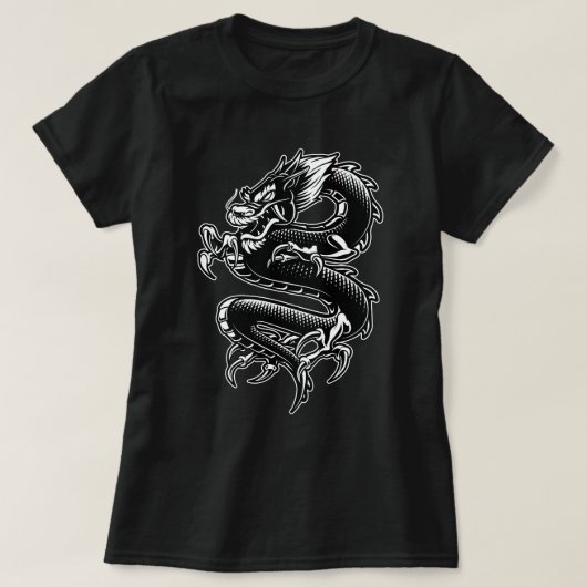 Schwarz-Weiß-Drache T-Shirt (Design vorne)
