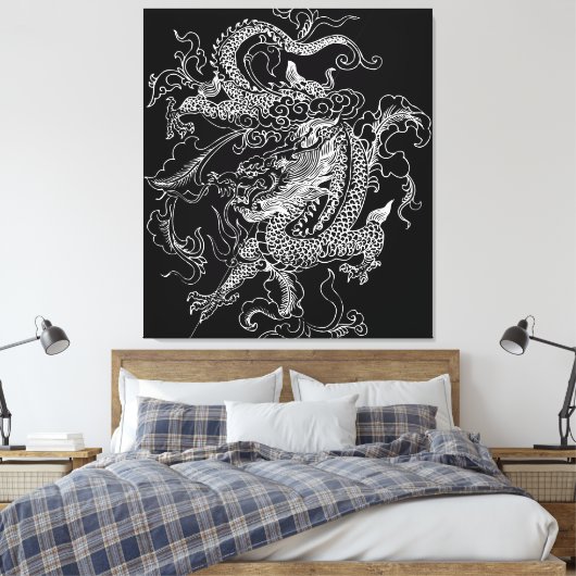 Schwarz-Weiß-Drachen-Canvas drucken Leinwanddruck (Insitu (Schlafzimmer))