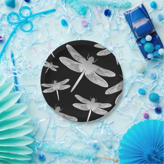 Schwarz-Weiß-Drachenmuster Pappteller (Party)