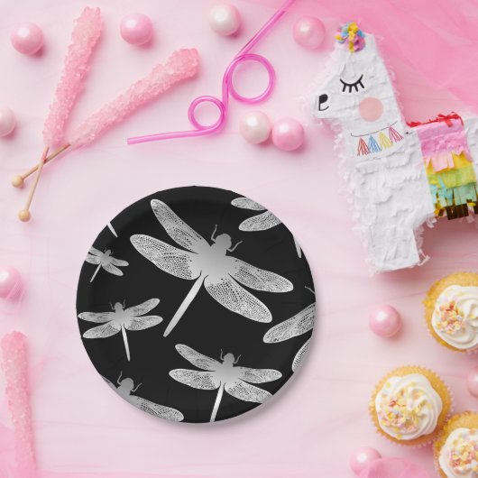 Schwarz-Weiß-Drachenmuster Pappteller (Party)