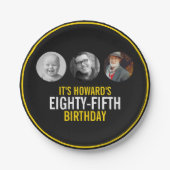 Schwarz-Weiß drei Foto 85. Geburtstag Pappteller (Vorderseite)