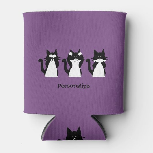 Schwarz-weiß | Drei kluge Kätzchen Dosenkühler (Vorderseite)