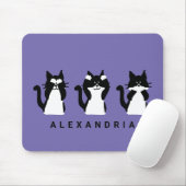 Schwarz-weiß | Drei kluge Kätzchen Lila Mousepad (Mit Mouse)