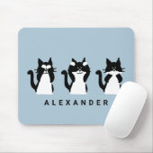 Schwarz-weiß | Drei weiße Kätzchen hellblau Mousepad (Mit Mouse)