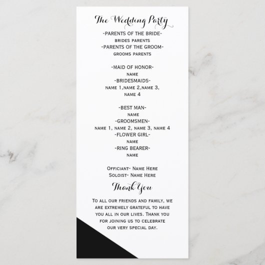 Schwarz-Weiß-Dreieck-Hochzeitsprogramm Programm (Rückseite)