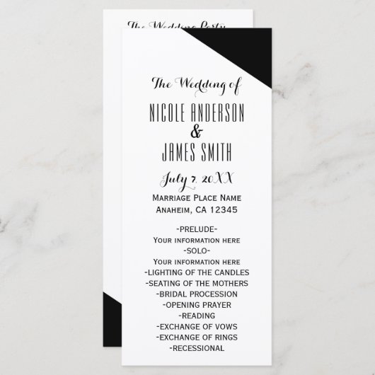 Schwarz-Weiß-Dreieck-Hochzeitsprogramm Programm (Vorne/Hinten)