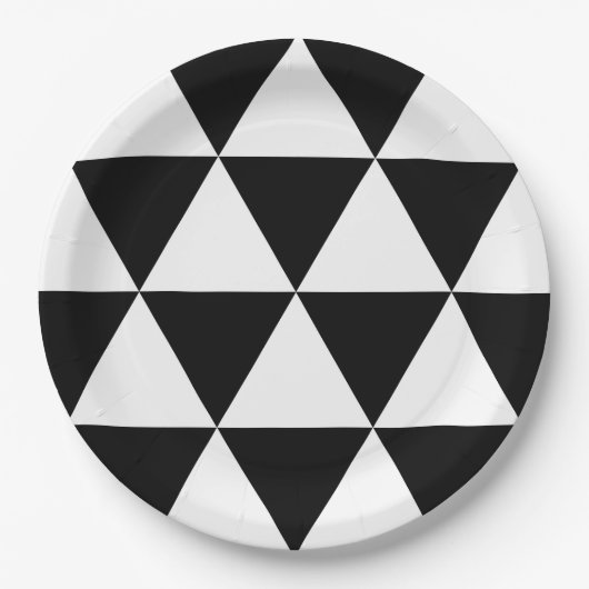Schwarz-Weiß-Dreieck-Muster Pappteller (Vorderseite)