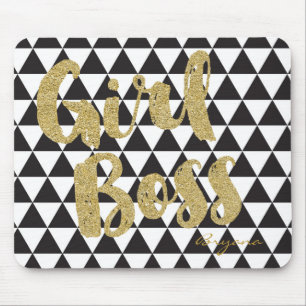 Schwarz & Weiß Dreiecke GIRL BOSS Faux Gold Büro Mousepad