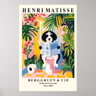 Schwarz-weiß-Druck eines Portugiesischen Wasserhun Poster