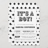 Schwarz-Weiß-Dusche für Jungen Einladung (Vorne/Hinten)