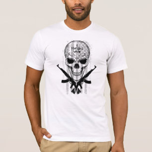 Schwarz/Weiß E Pluribus Unum Schädelflagge & Geweh T-Shirt