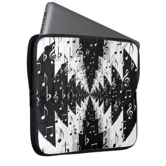 Schwarz-Weiß-Echo-Musiknoten Laptop-Sieb Laptopschutzhülle (Vorne Rechts)