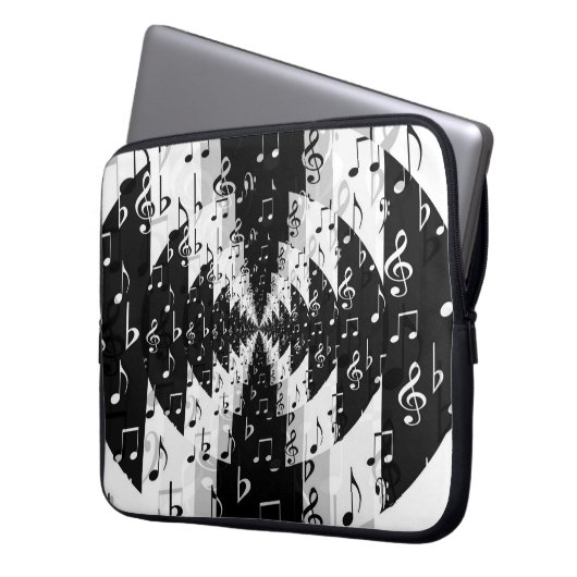 Schwarz-Weiß-Echo-Musiknoten Laptop-Sieb Laptopschutzhülle (Vorderseite Links)