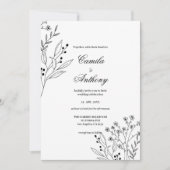 Schwarz-Weiß-Ecke Floral Boho Hochzeit Einladung (Vorderseite)