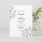 Schwarz-Weiß-Ecke Floral Boho Hochzeit Einladung (Stehend Vorderseite)