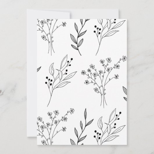 Schwarz-Weiß-Ecke Floral Boho Hochzeit Einladung (Rückseite)