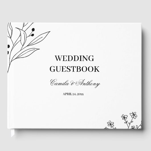 Schwarz-Weiß-Ecke Floral Boho Hochzeit Gästebuch (Vorderseite)