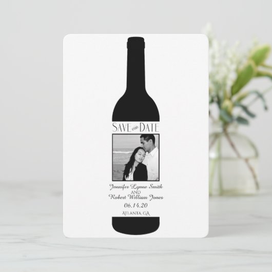 Schwarz-Weiß-edle Weinhochzeit Das Datum speichern Save The Date (Stehend Vorderseite)