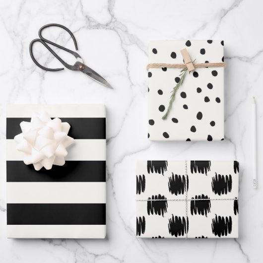 Schwarz-Weiß-Eggshell-Muster Geschenkpapier Set (Vorderseite)
