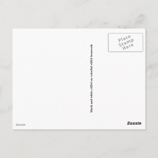 Schwarz-Weiß-Eiffel auf farbenfrohen Eiffeleisen Postkarte (Rückseite)
