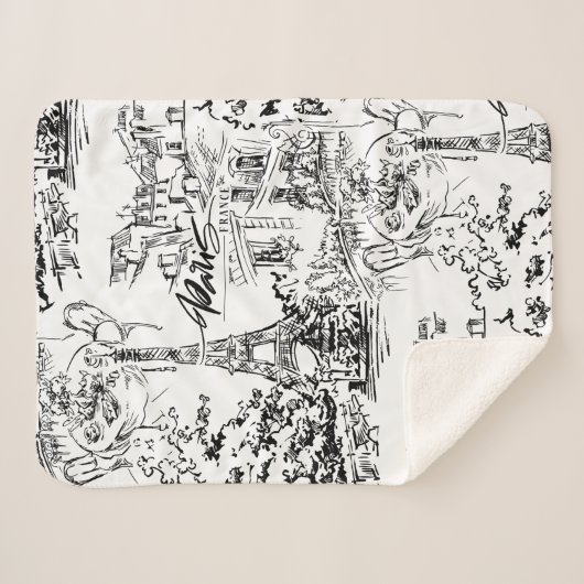 Schwarz-Weiß-Eiffel Paris Toile Sherpadecke (Vorderseite (Horizontal))