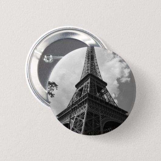 Schwarz-Weiß-Eiffelturm in Paris Button (Vorne & Hinten)