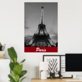 Schwarz-Weiß-Eiffelturm in Paris Nacht Poster (Heimbüro)