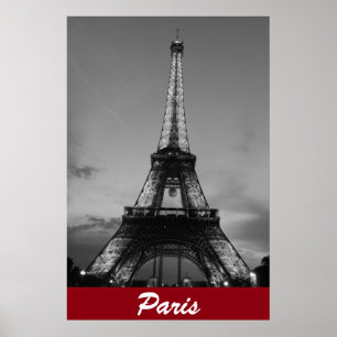 Schwarz-Weiß-Eiffelturm in Paris Nacht Poster