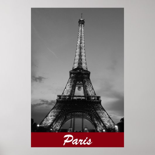 Schwarz-Weiß-Eiffelturm in Paris Nacht Poster (Vorne)