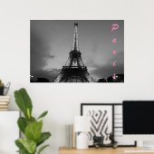 Schwarz-Weiß-Eiffelturm in Paris Nacht Poster (Heimbüro)