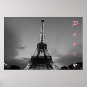 Schwarz-Weiß-Eiffelturm in Paris Nacht Poster