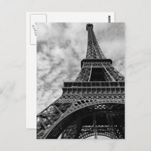 Schwarz-Weiß-Eiffelturm von unten - Paris Stadt Postkarte (Vorne/Hinten)
