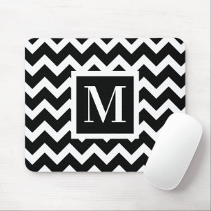 Schwarz-Weiß-Einfach-Minimal-Zigzag-Monogramm Mousepad