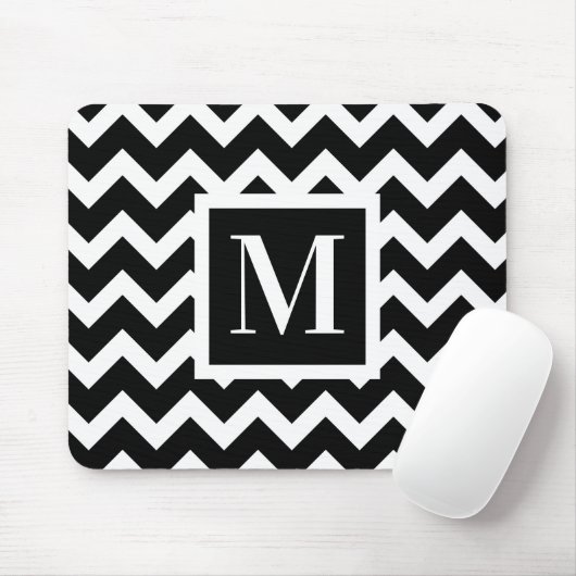 Schwarz-Weiß-Einfach-Minimal-Zigzag-Monogramm Mousepad (Mit Mouse)
