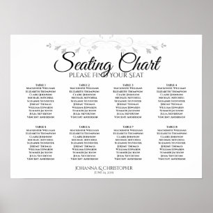 Schwarz-Weiß-Einfache 8-Tisch-Hochzeitskarte Poster
