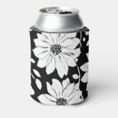 Schwarz-Weiß-Einfache Blume Nahtloses Muster Dosenkühler (Kanne Rückseite)