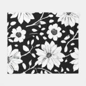 Schwarz-Weiß-Einfache Blume Nahtloses Muster Fleecedecke (Vorderseite (Horizontal))