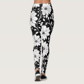 Schwarz-Weiß-Einfache Blume Nahtloses Muster Leggings (Rückseite)