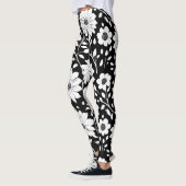 Schwarz-Weiß-Einfache Blume Nahtloses Muster Leggings (Links)