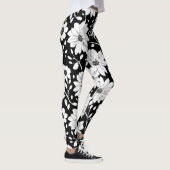 Schwarz-Weiß-Einfache Blume Nahtloses Muster Leggings (Rechts)